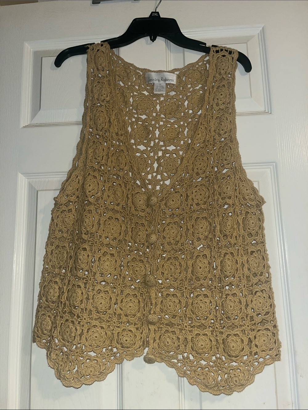Crochet Button-Front Vest in Tan by